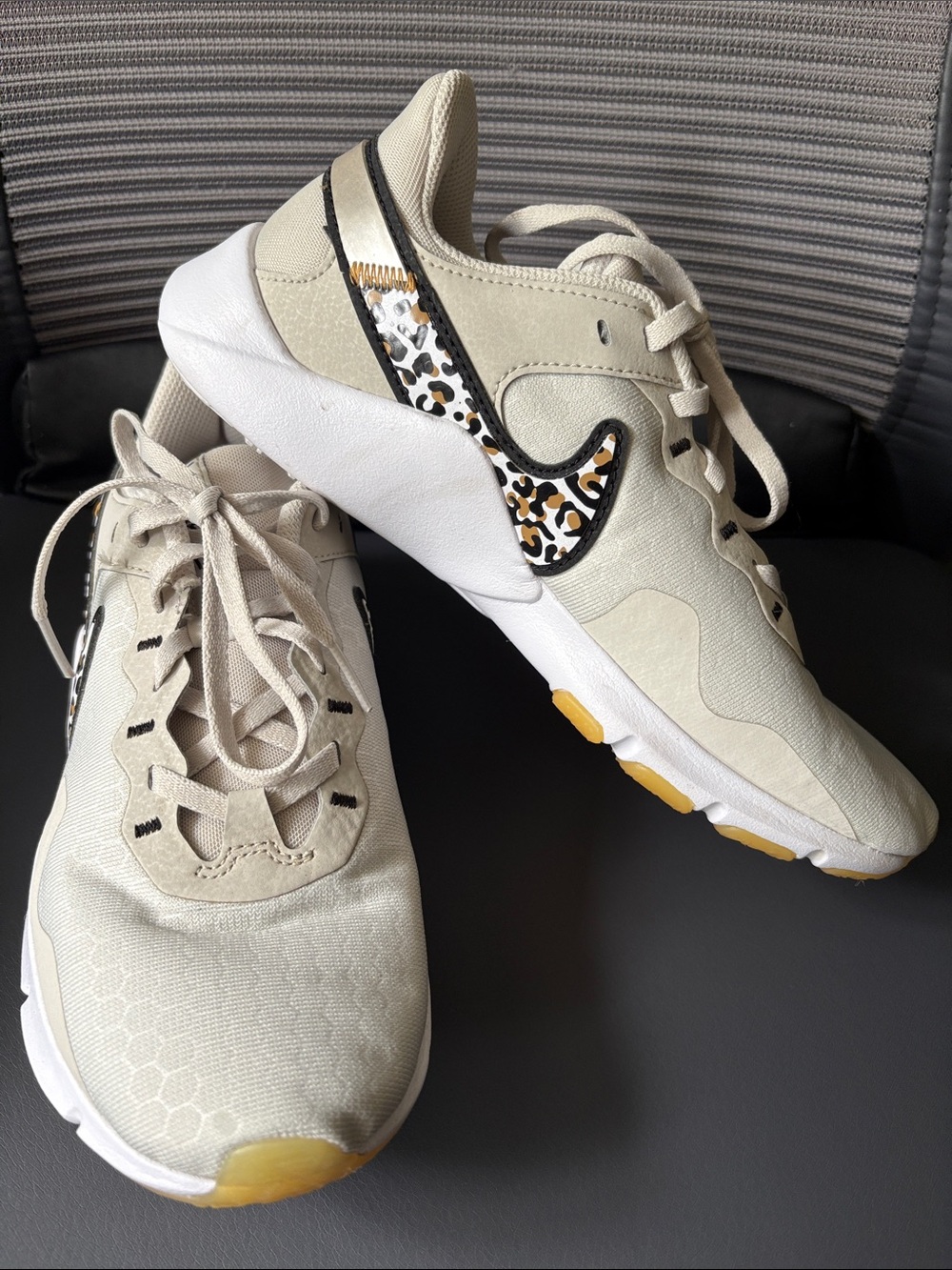 Nike Women's Beige Leopard-Accent Athletic Sneakers